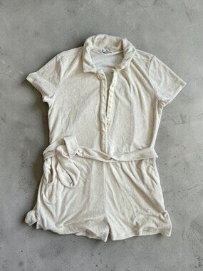 BEYOND YOGA Cream Terry Belted Romper Size Large